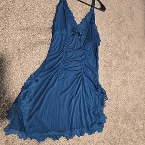 Elegant Blue Lace Trim Nightgown